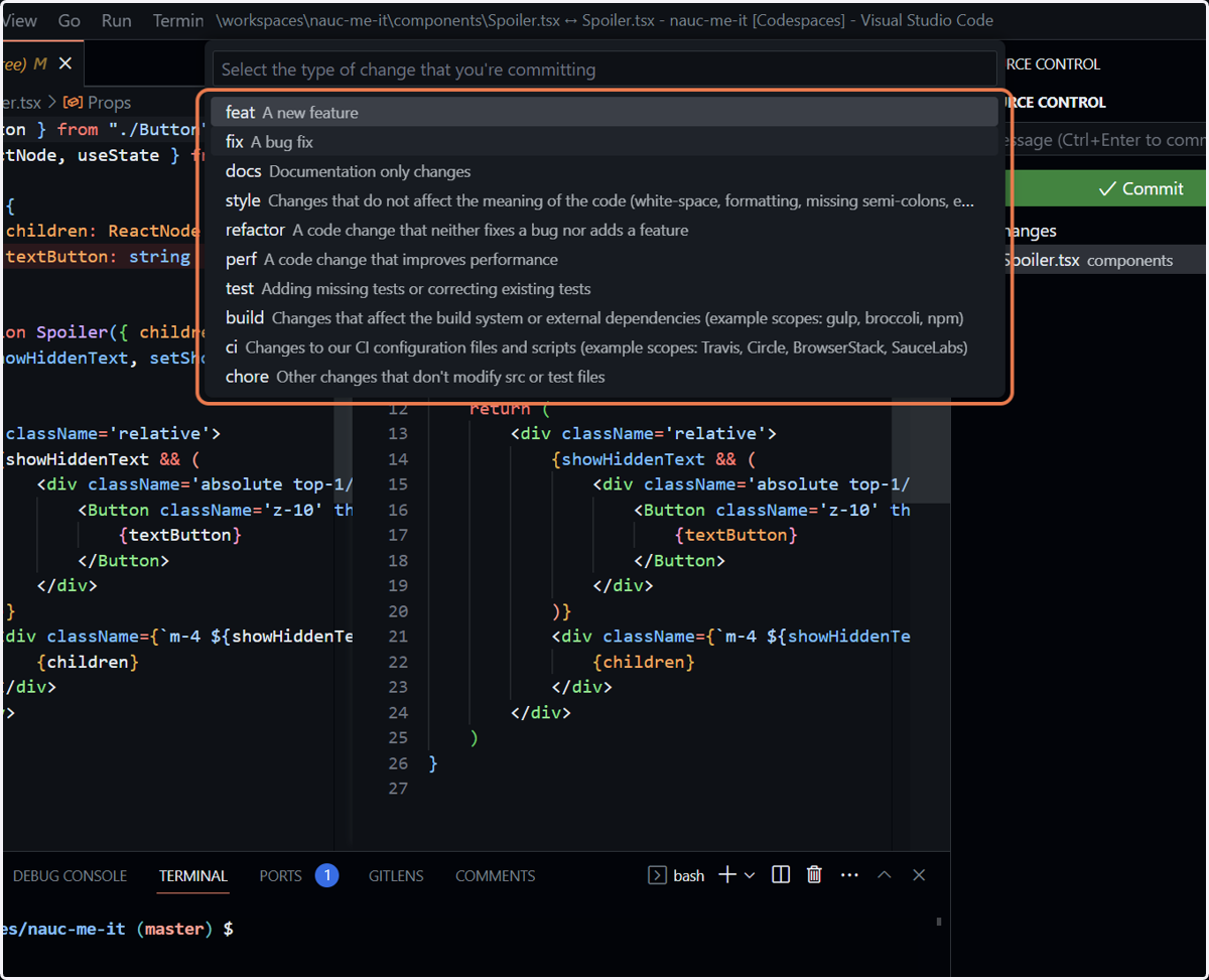Choose a type of the commit