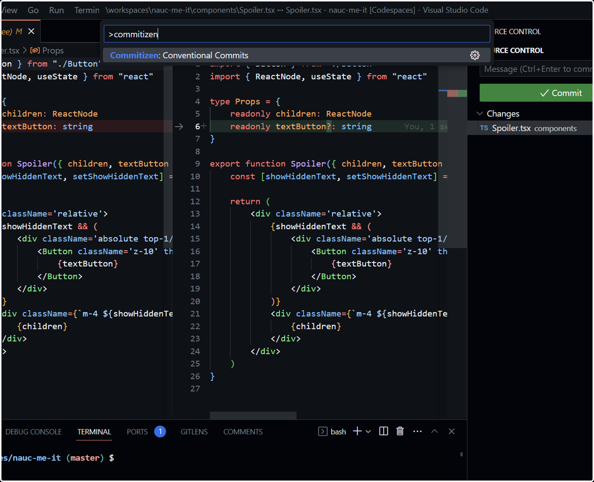 Press Ctrl + Shift + P, type ">commitizen" and press Enter