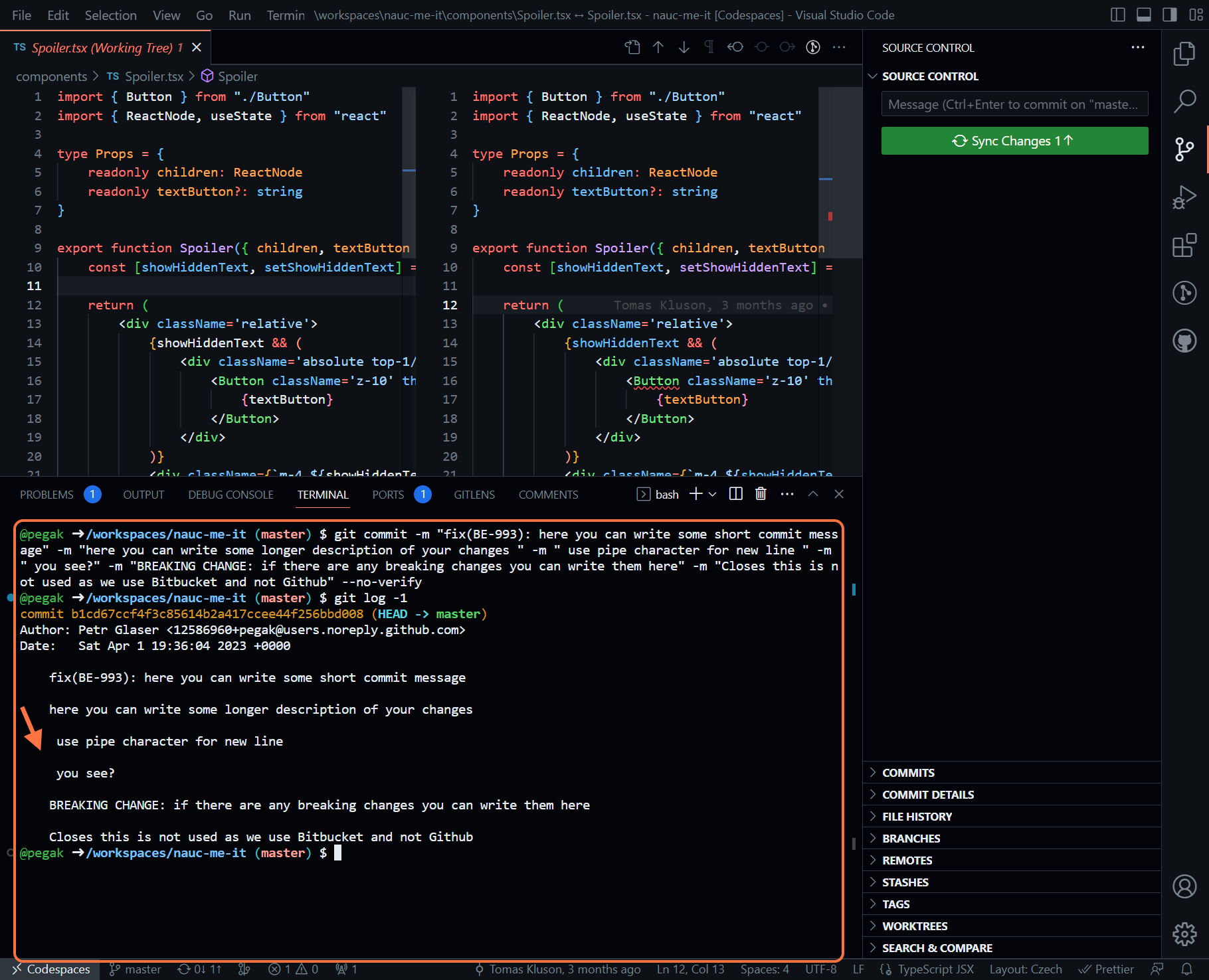 This is the final result of a commit with Commitizen