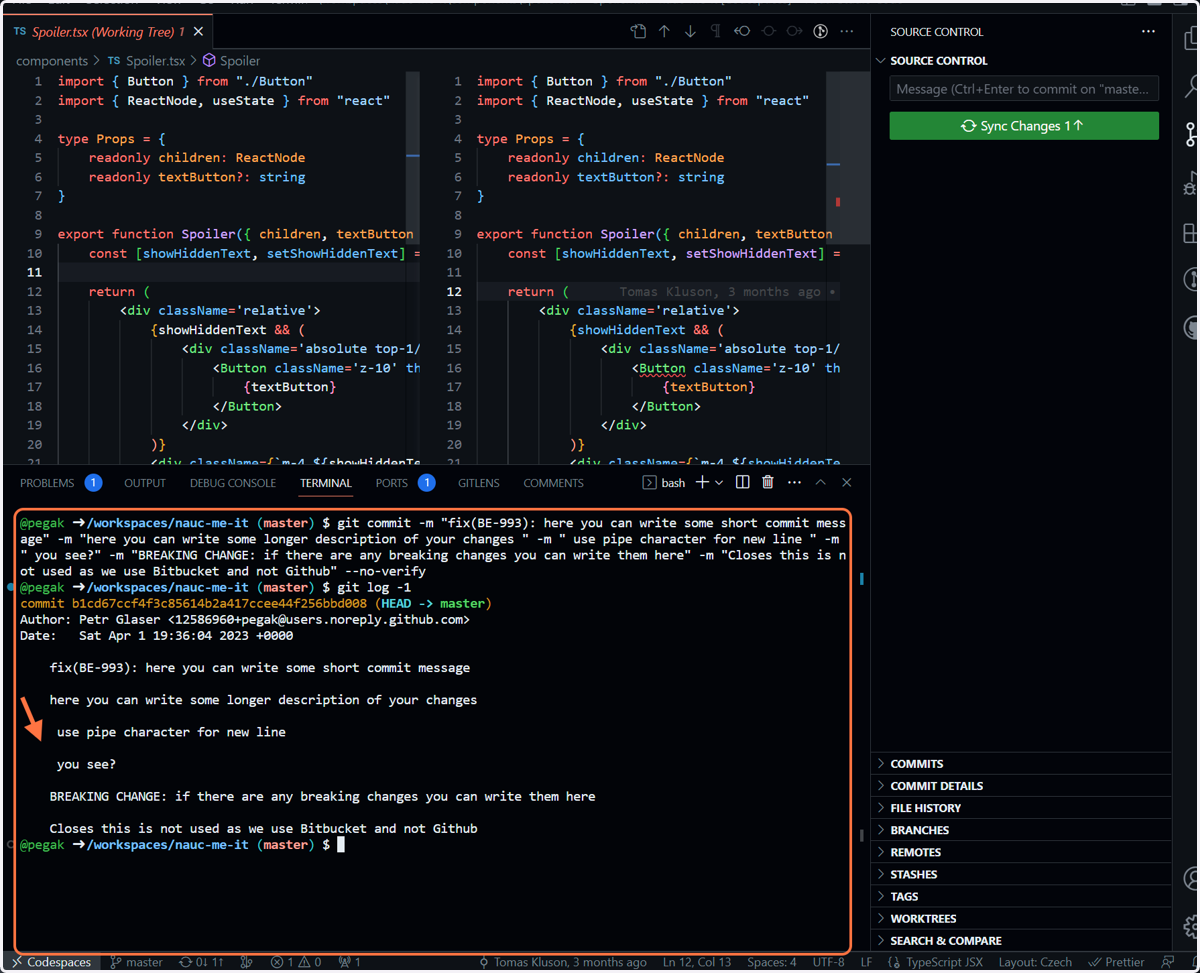 This is the final result of a commit with Commitizen