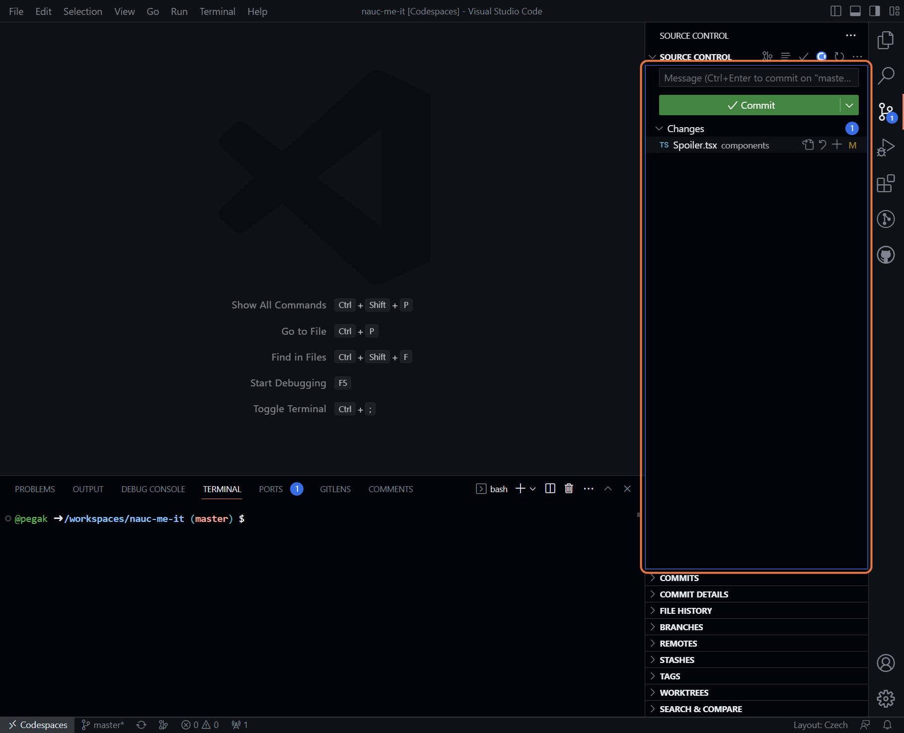 You can see the change in Source Control (Ctrl + Shift + G)