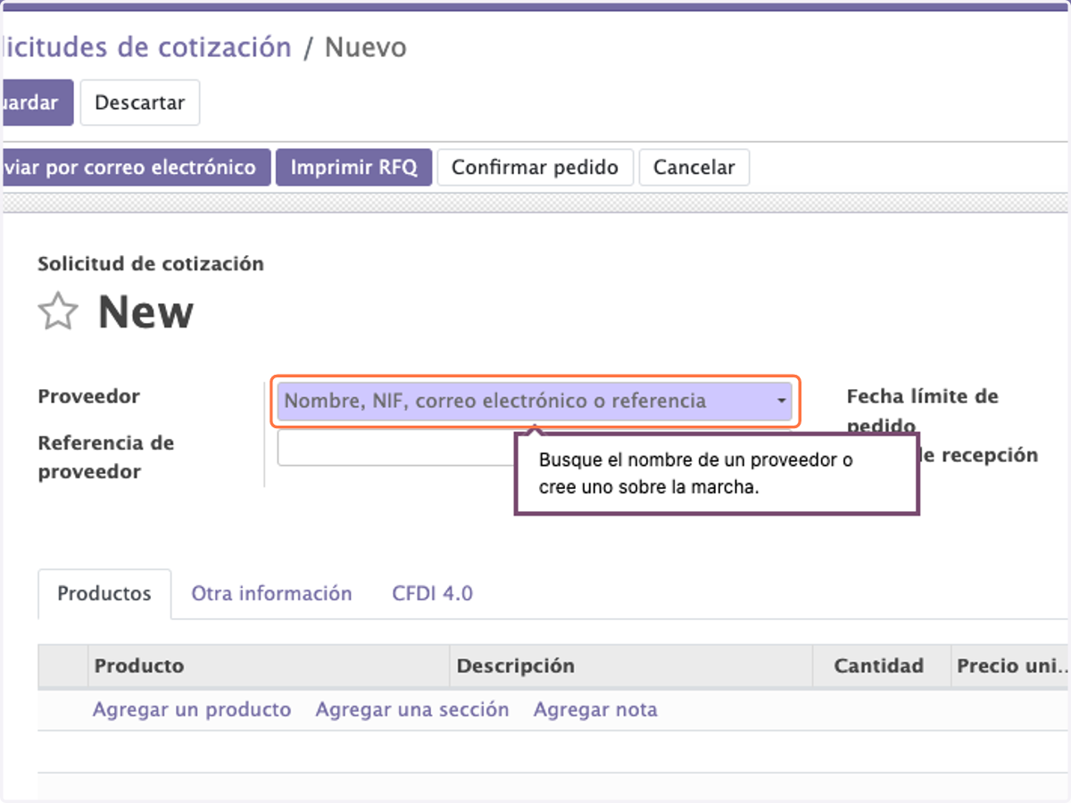 Click en Proveedor