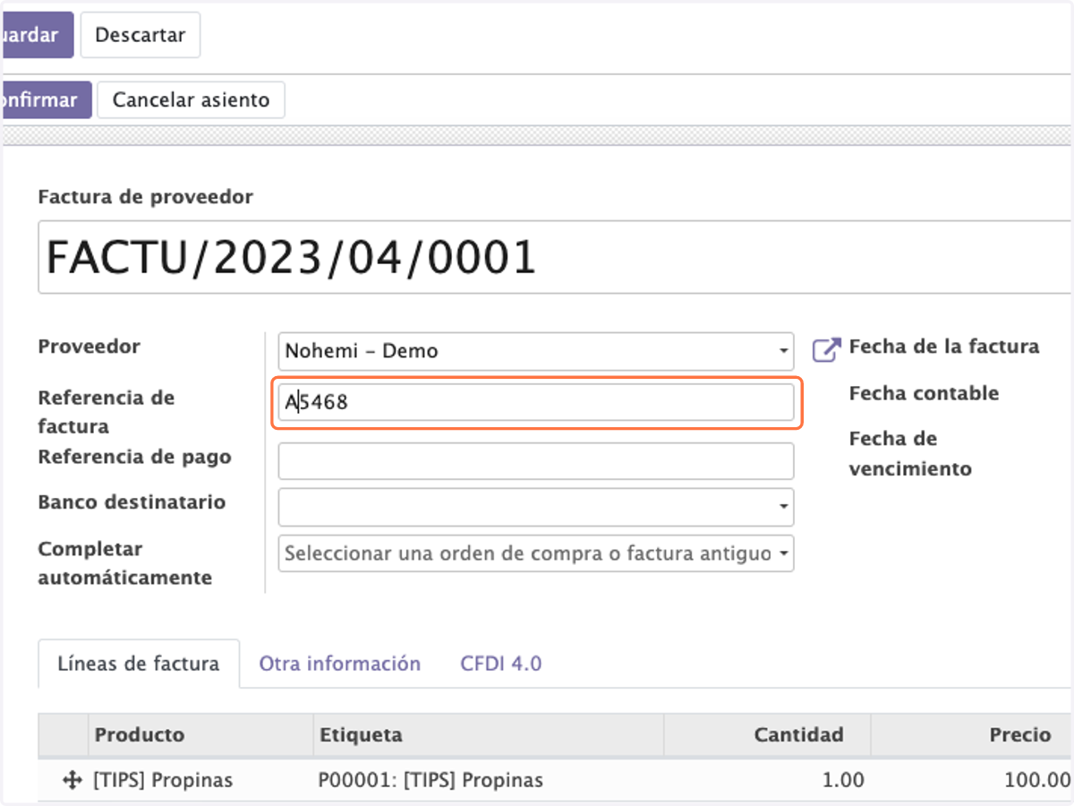 Escriba el Numero de Factura o Nota que le envio su proveedor