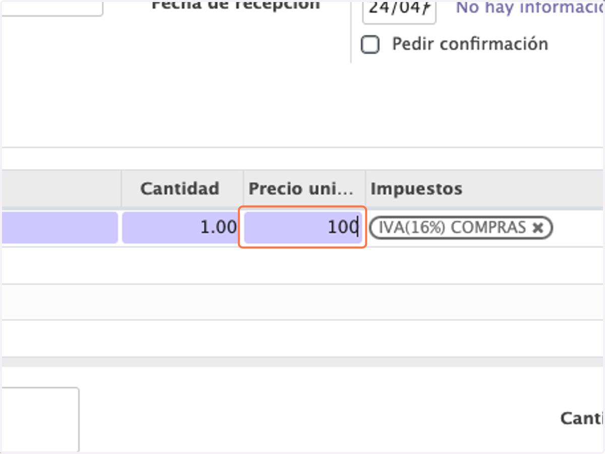 Confirme Cantidad y Precio de Compra