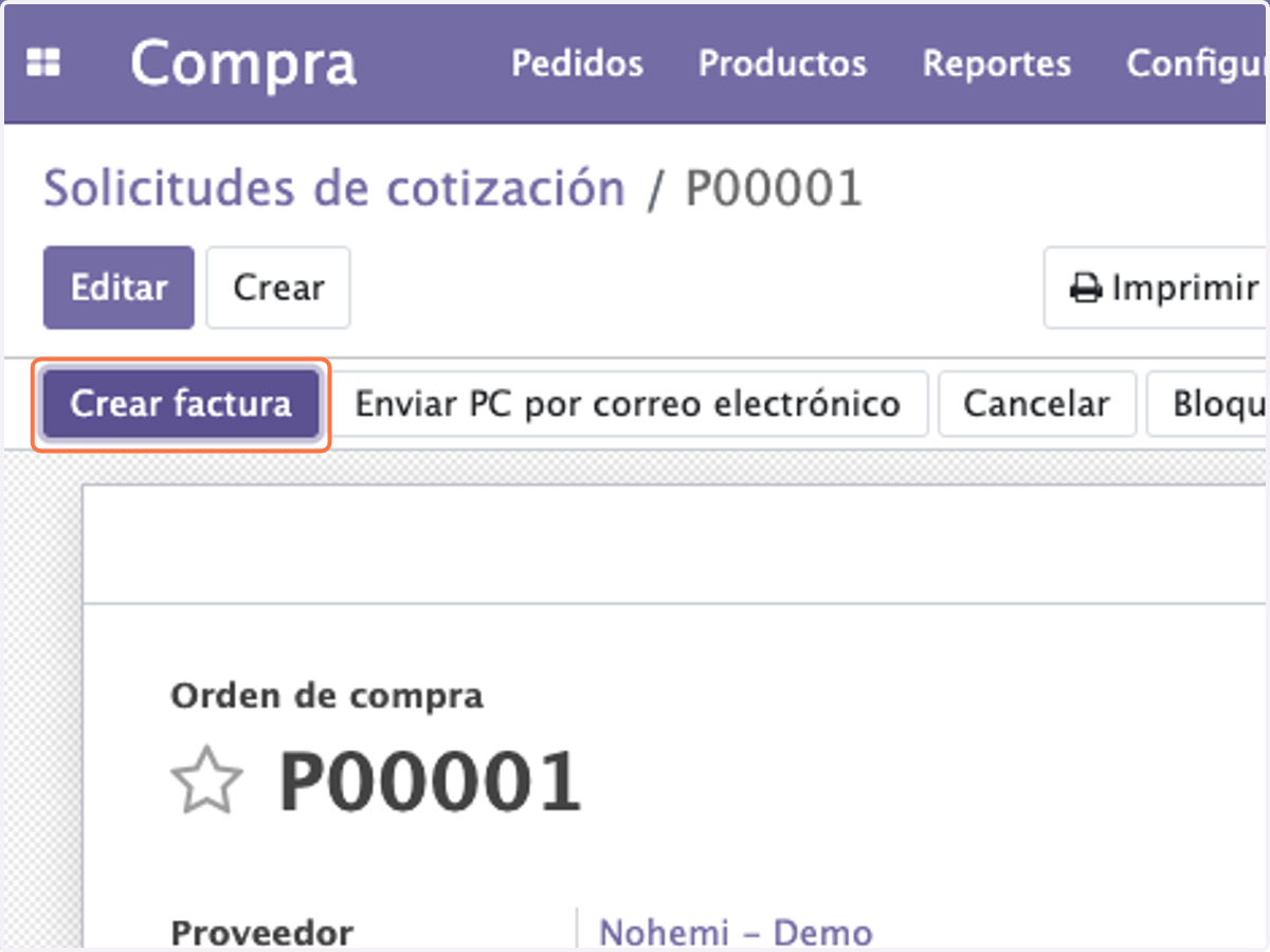 Click en Crear factura