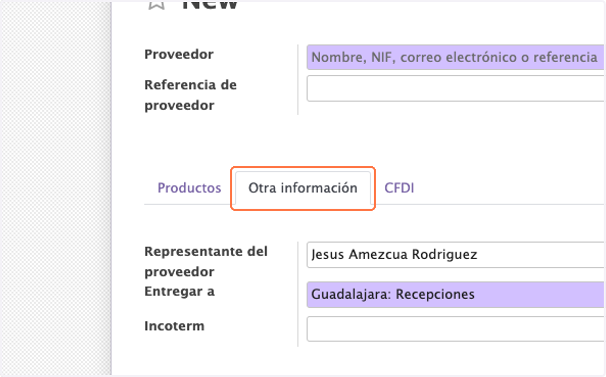 Si ud. maneja varios almacenes da click en Otra información