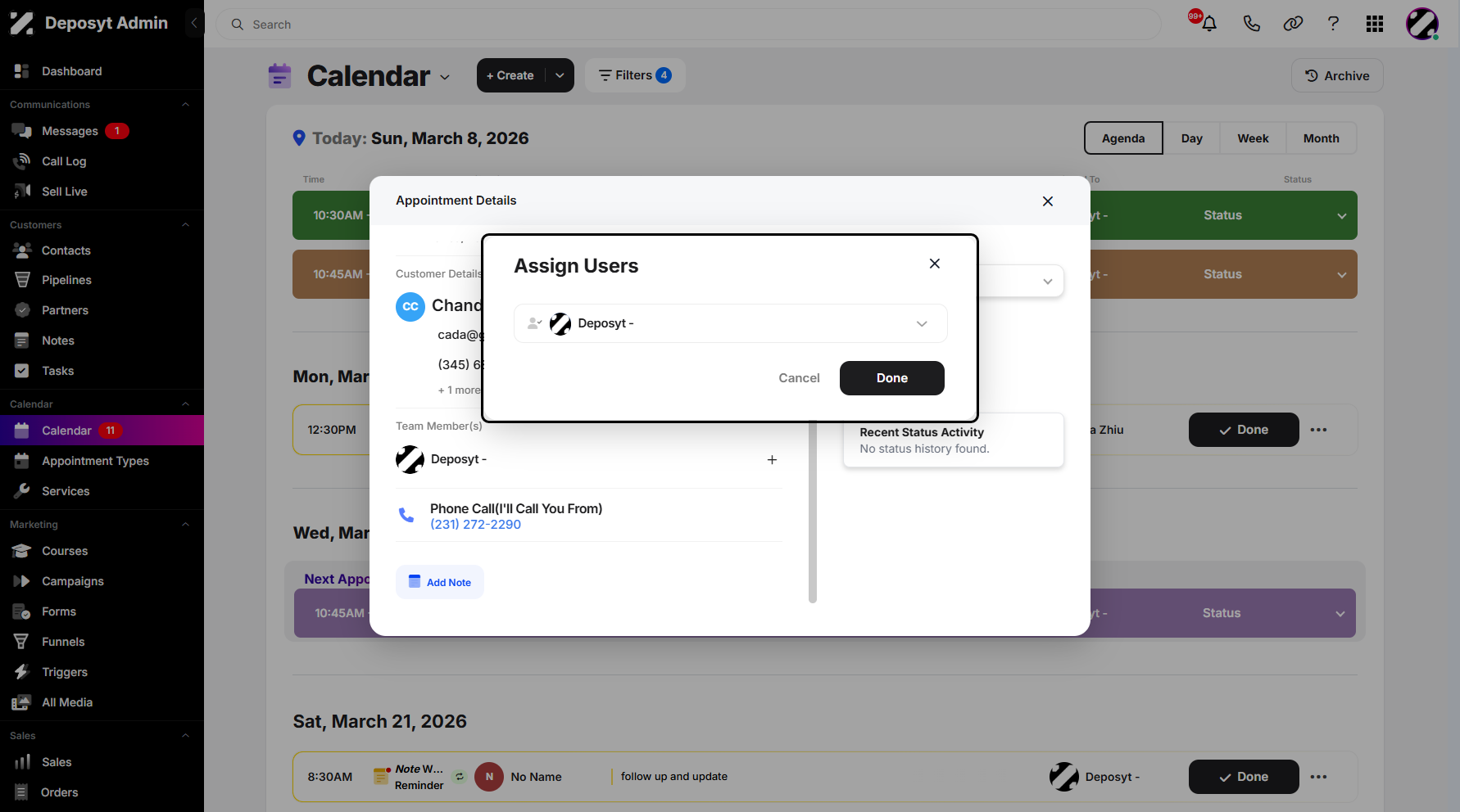 Step 6: The Assign Users window will appear, prompting you to select a user.