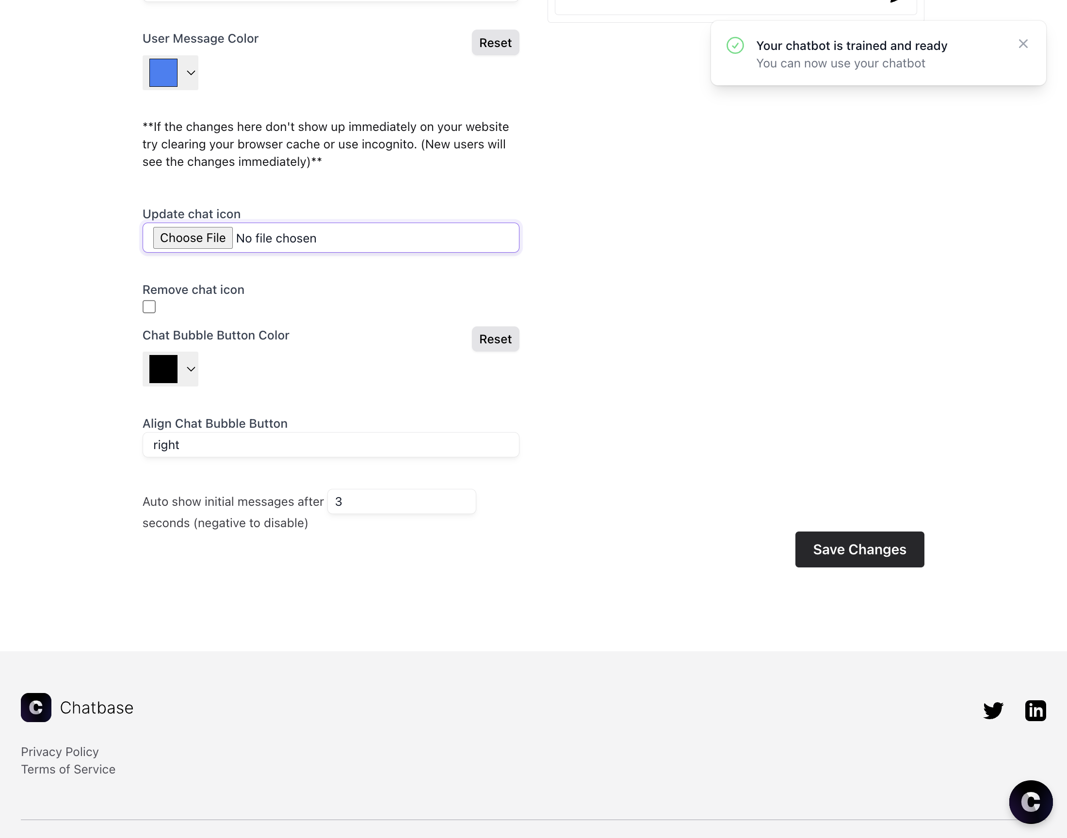 Click on Save Changes and your bot is ready