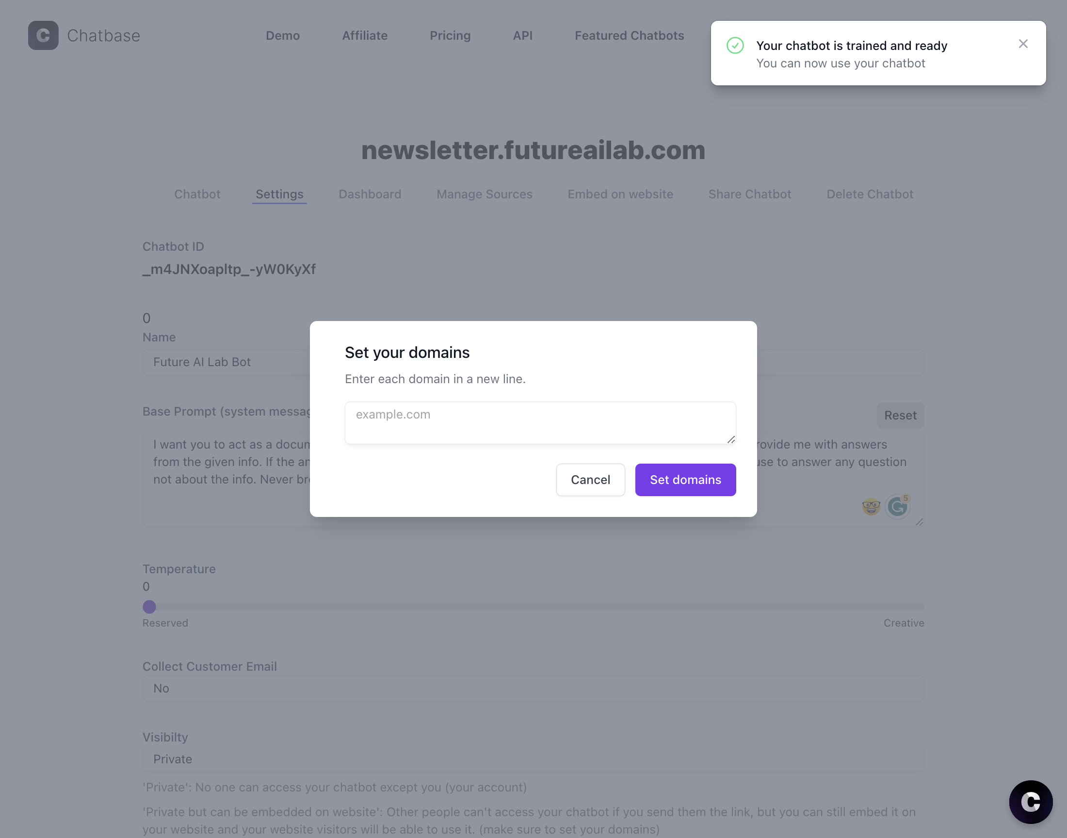 Paste your website domain