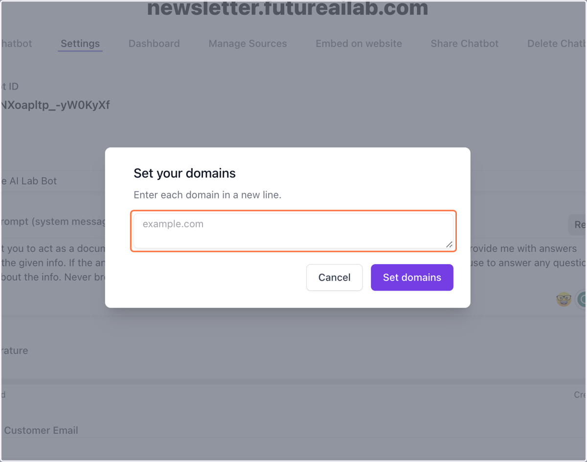 Paste your website domain