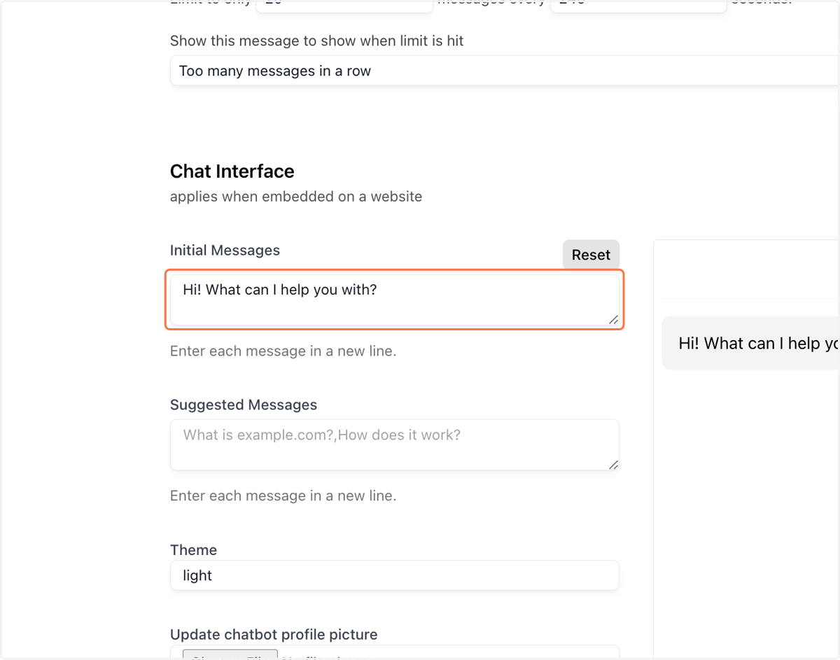 You can also have your custom Initial Message