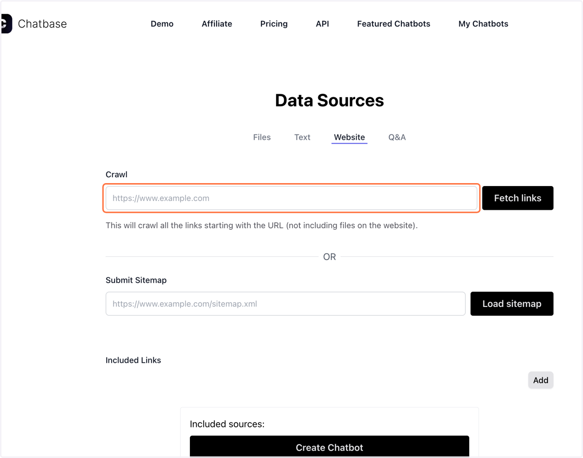 Paste your website domain under the Crawl entry