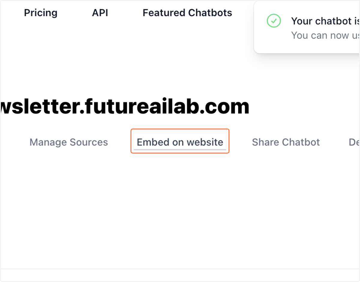 Click on Embed on website