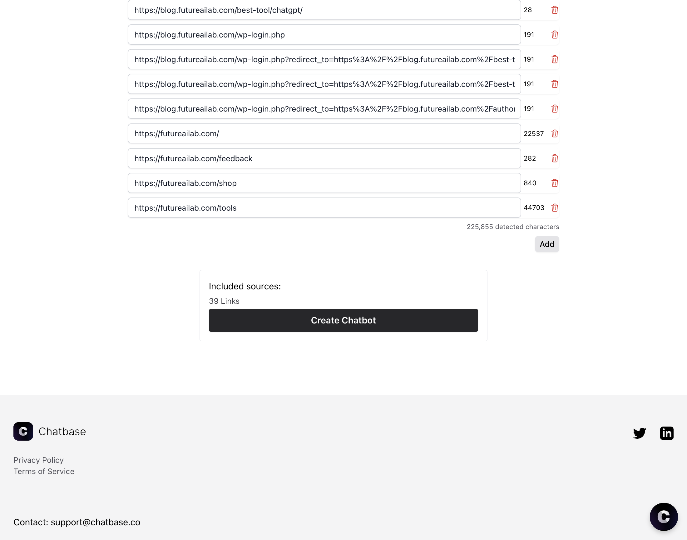 Scroll down to the bottom of the page and Click on Create Chatbot