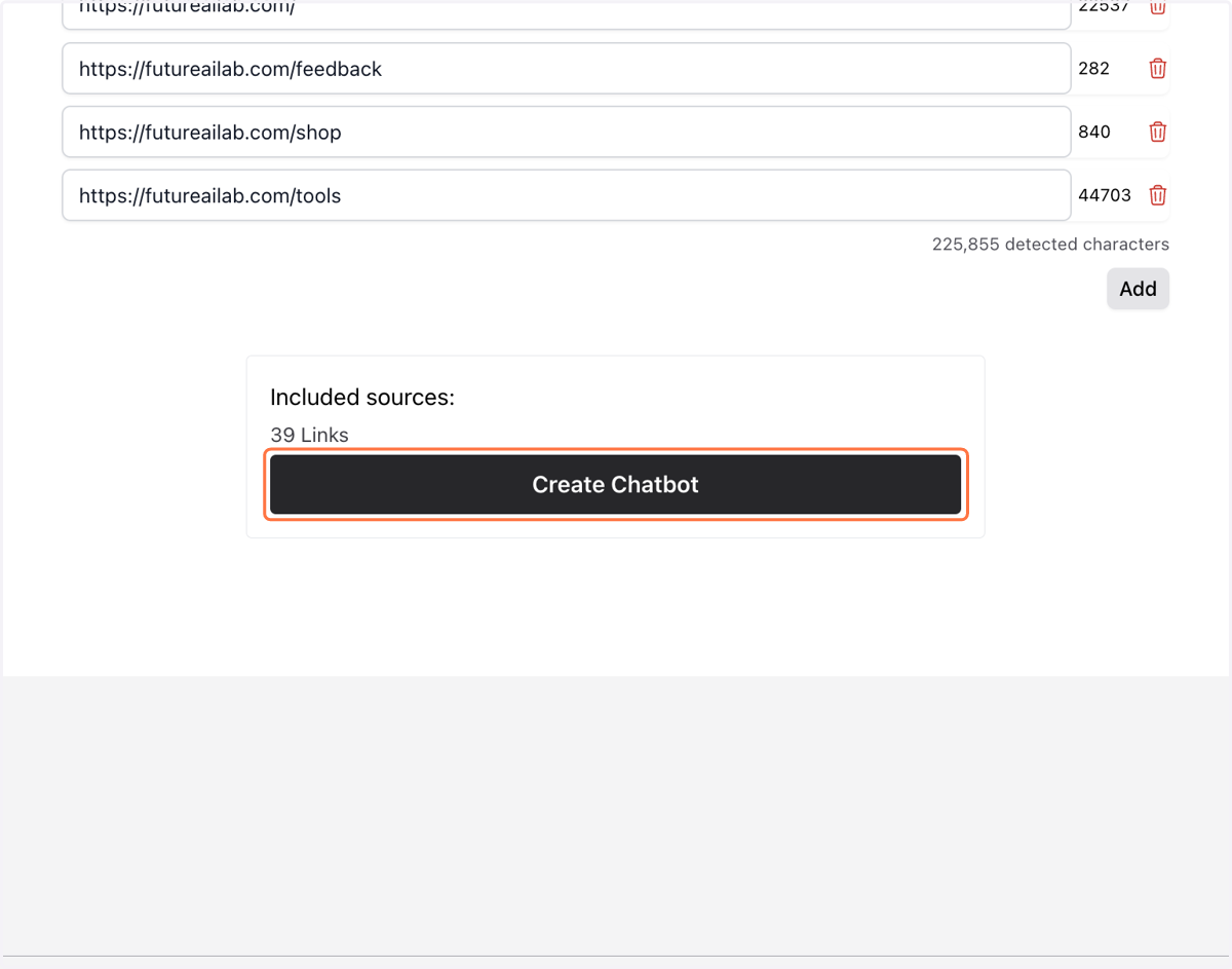 Scroll down to the bottom of the page and Click on Create Chatbot