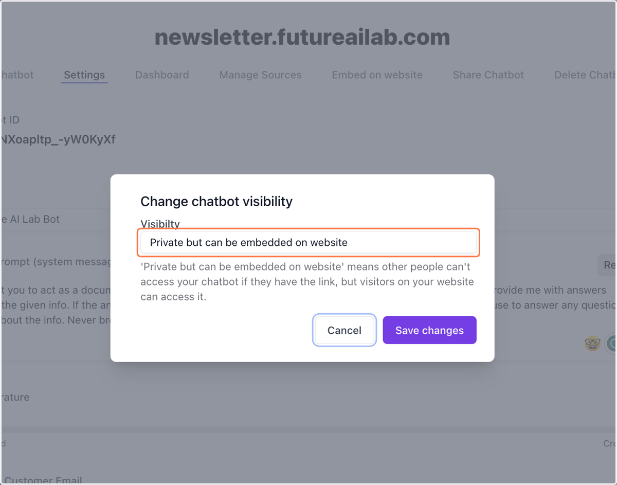 Click on Private but can be embedded on website from Visibilty