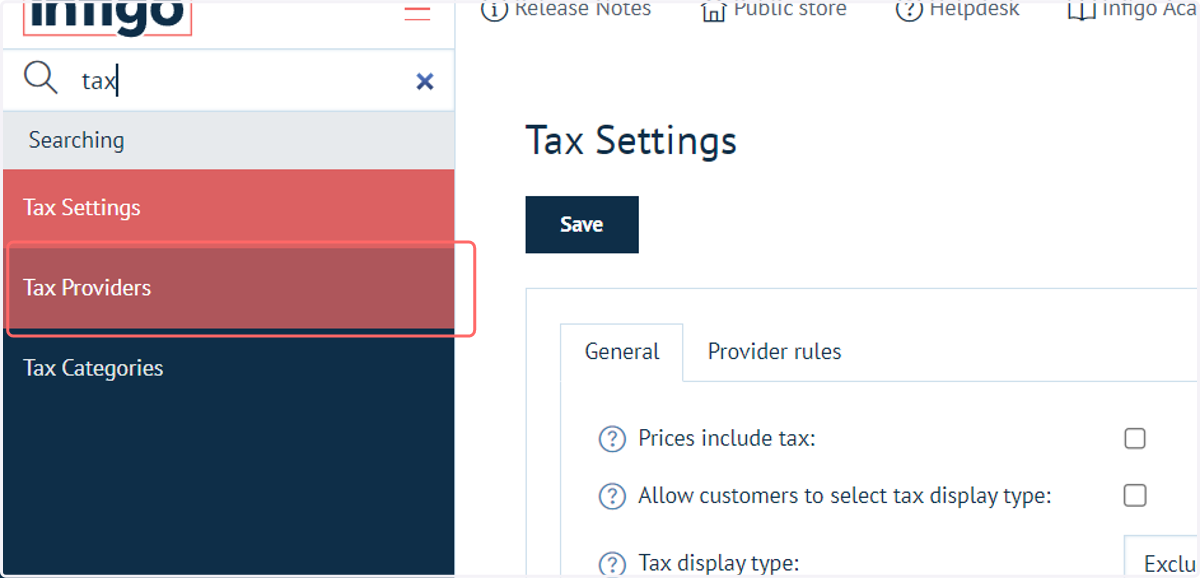 Navigate to Tax Providers
