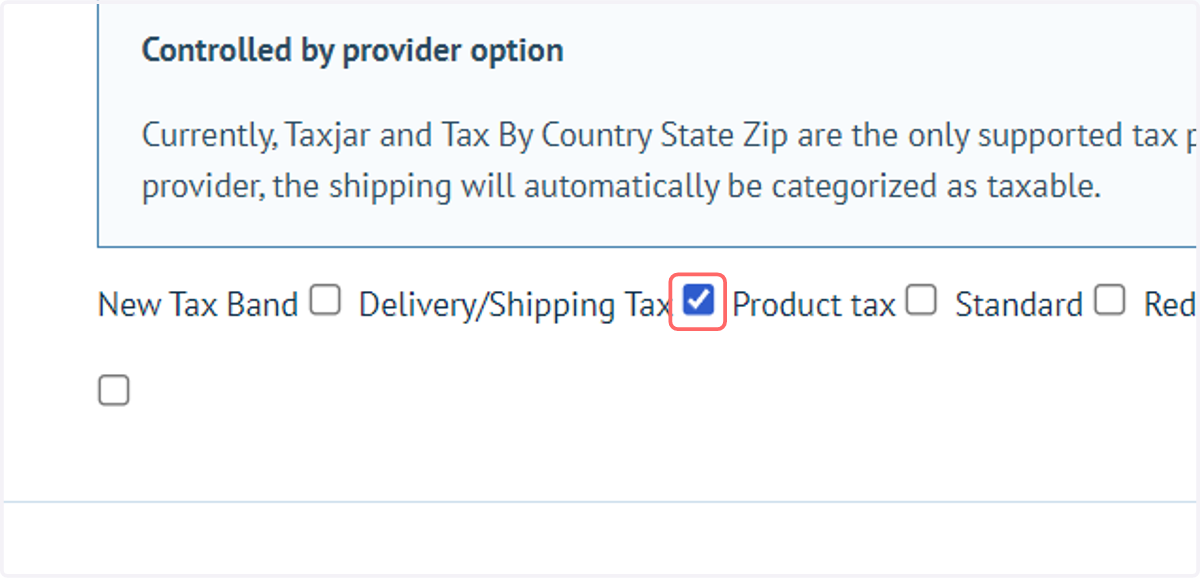 Check tax categories related to shipping / delivery tax