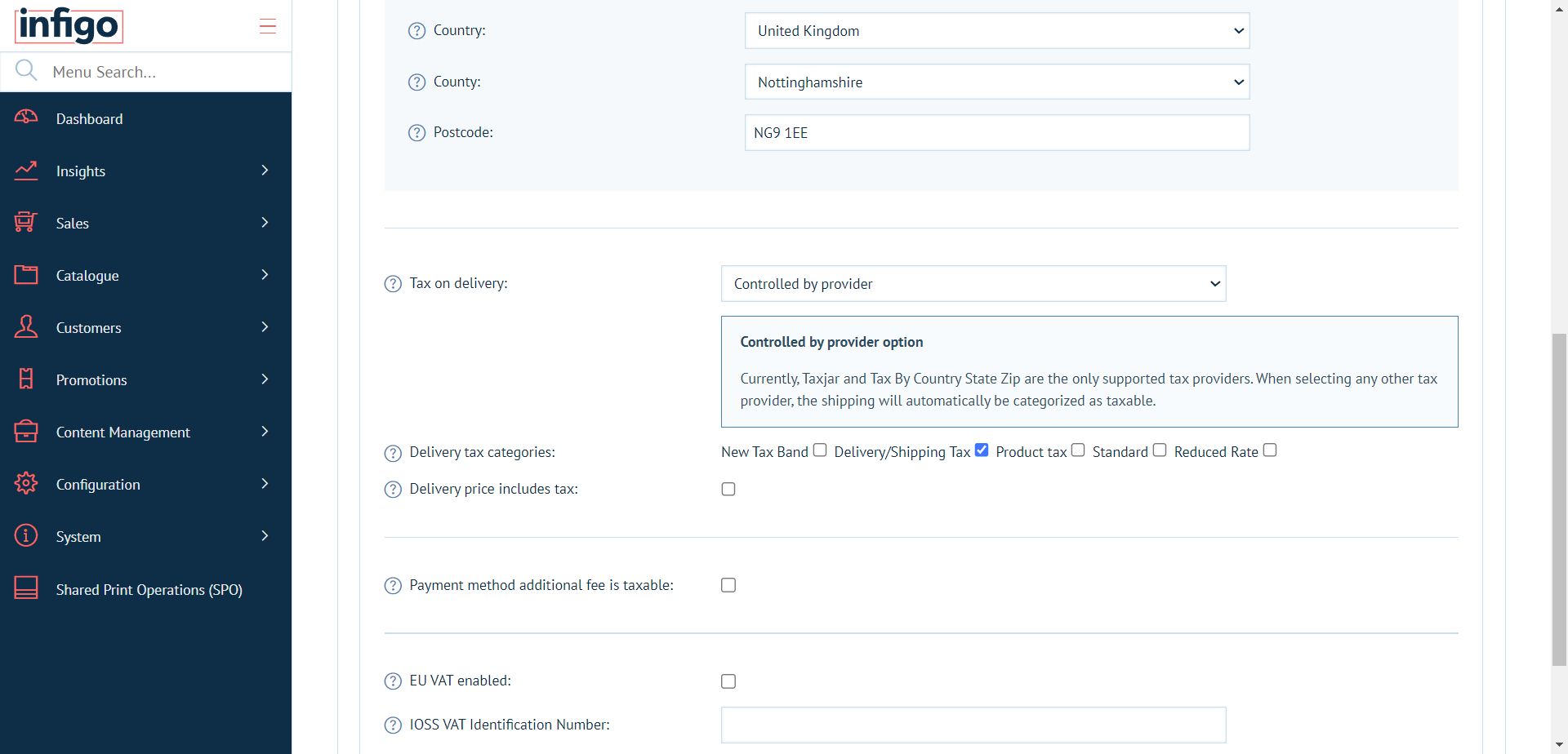 Click on Controlled by provider from Tax on delivery