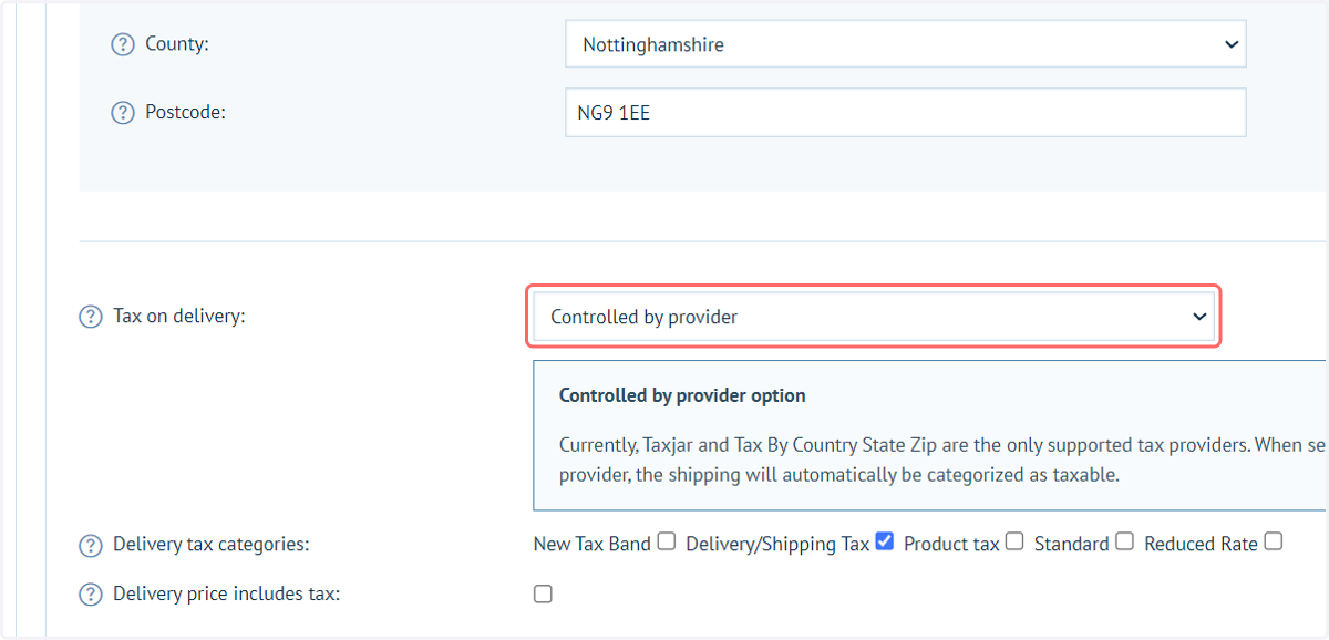 Click on Controlled by provider from Tax on delivery
