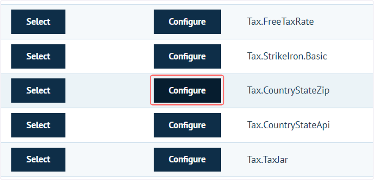 Click on Configure next to your chosen tax provider