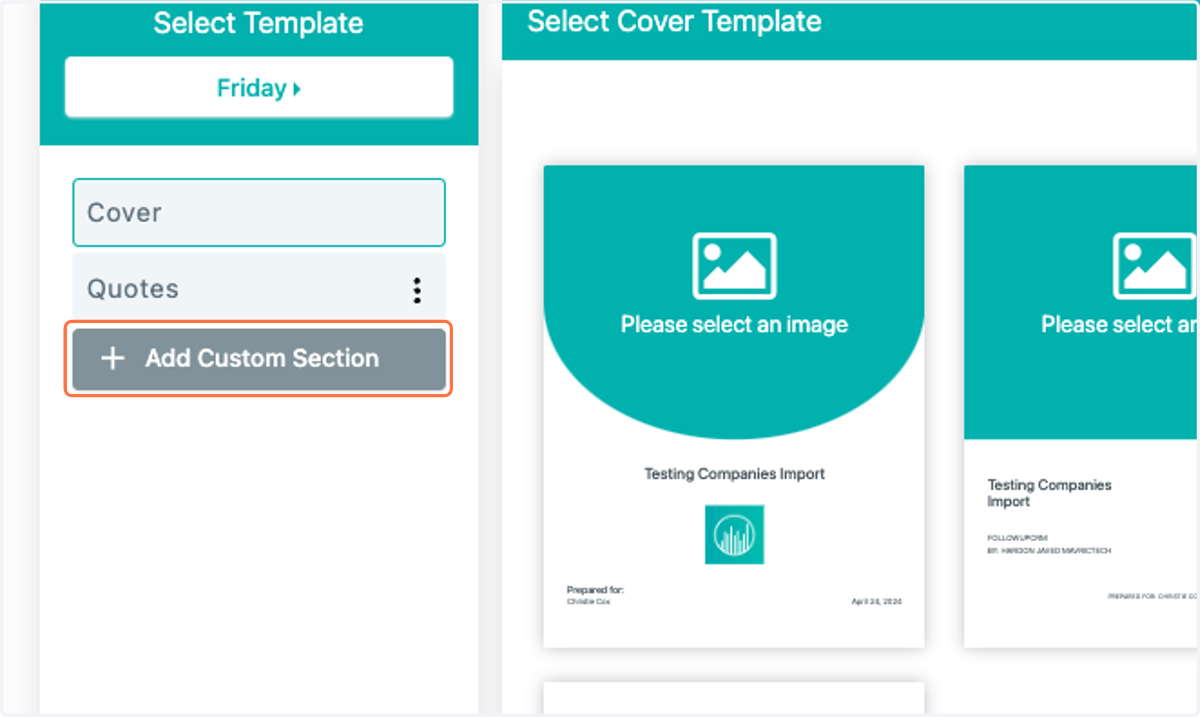 Within the Proposal Generator, click "Add Custom Section"