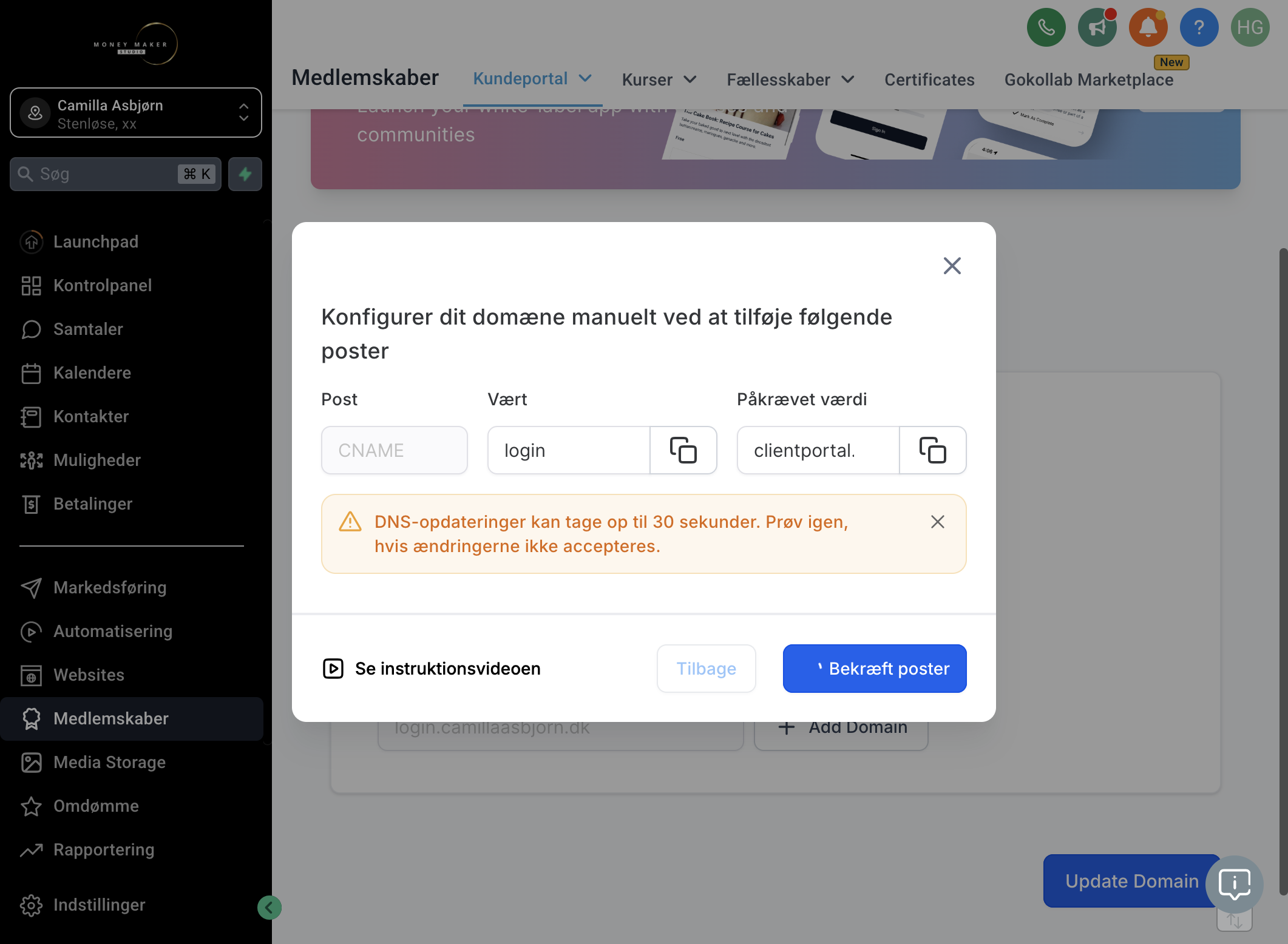 Gå tilbage til MoneyMakerStudio og klik på "Verify/Bekræft poster"