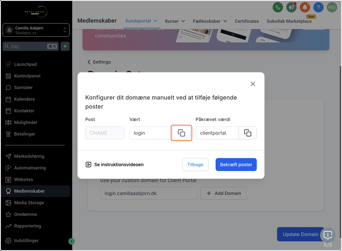Opret denne CNAME record hos din hostingudbyder