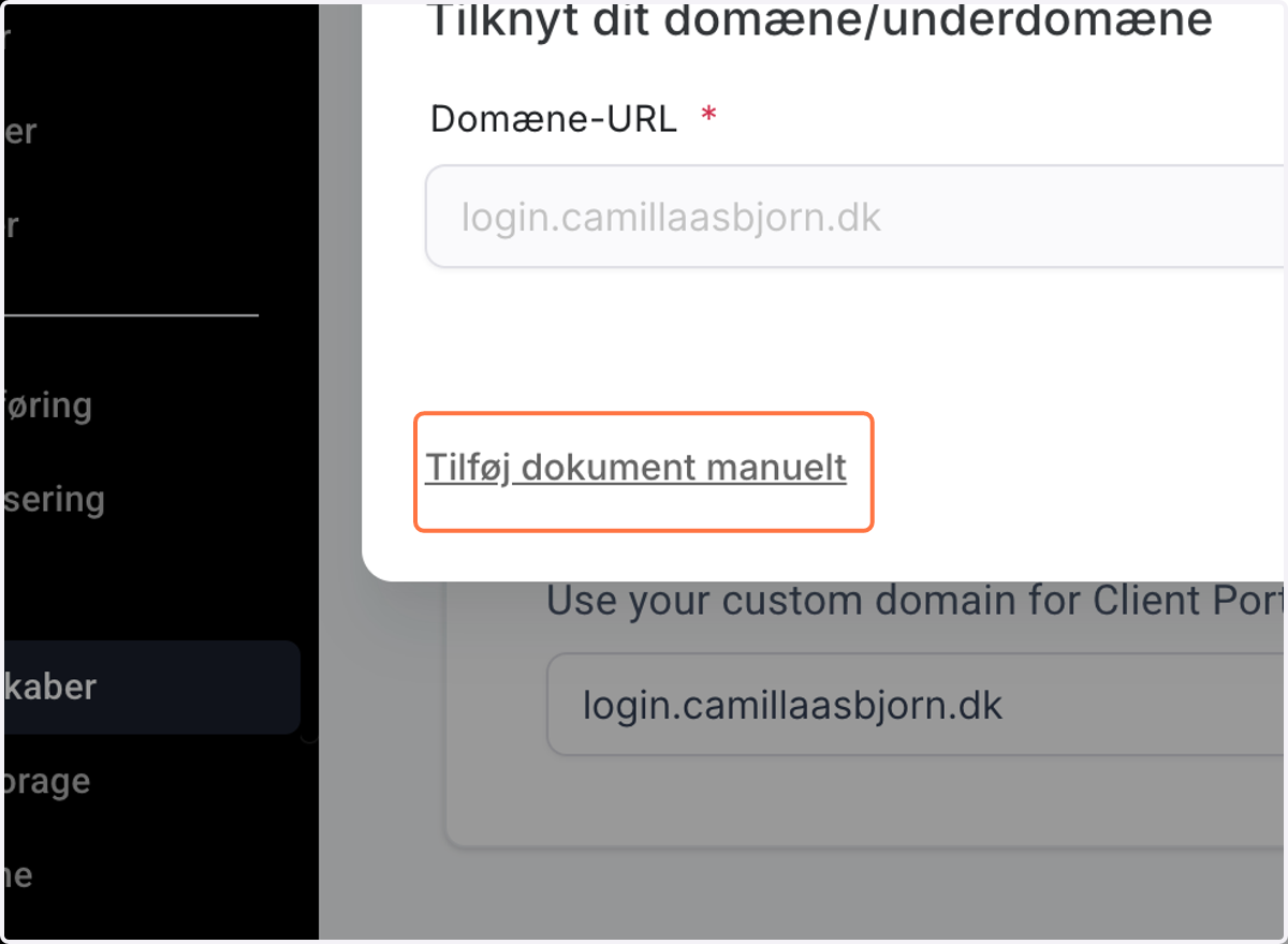 Klik på linket Add record manually/Tilføj dokument manuelt