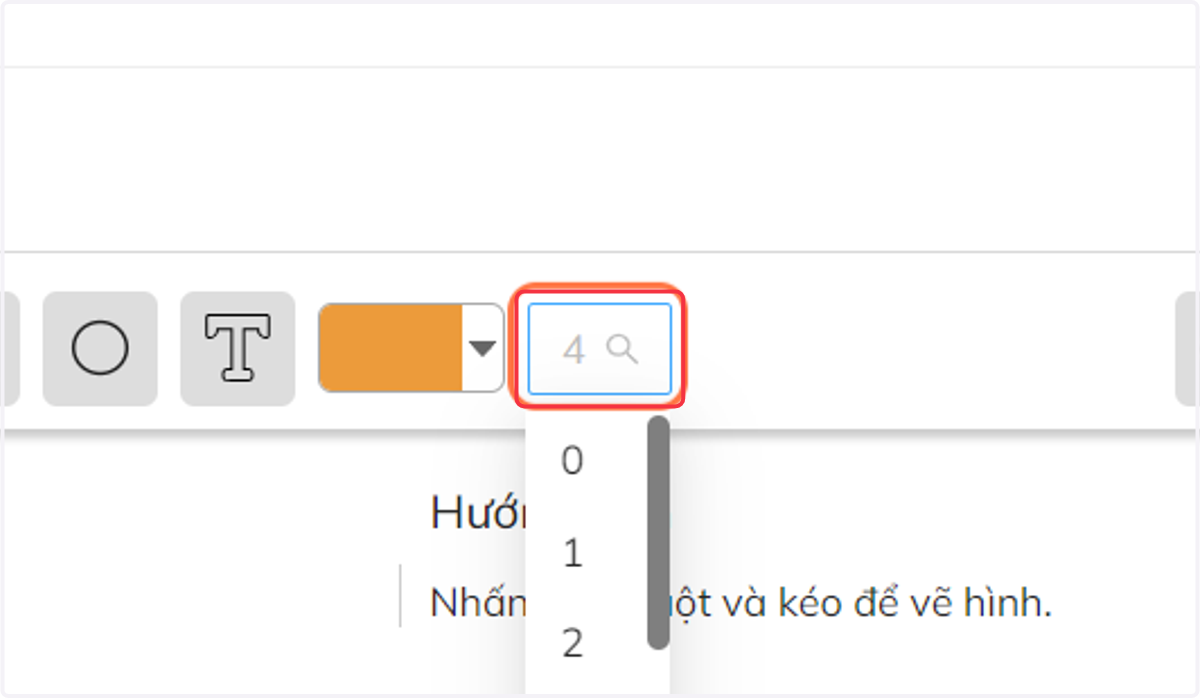 Nhấn vào khung để chọn kích cỡ cho nét vẽ