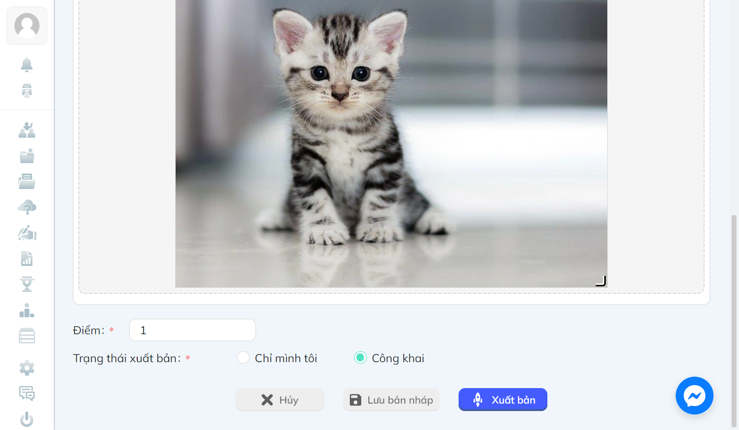 Chọn "Hủy" hoặc "Lưu bản nháp" hoặc "Xuất bản" để cập nhật trạng thái cho câu hỏi