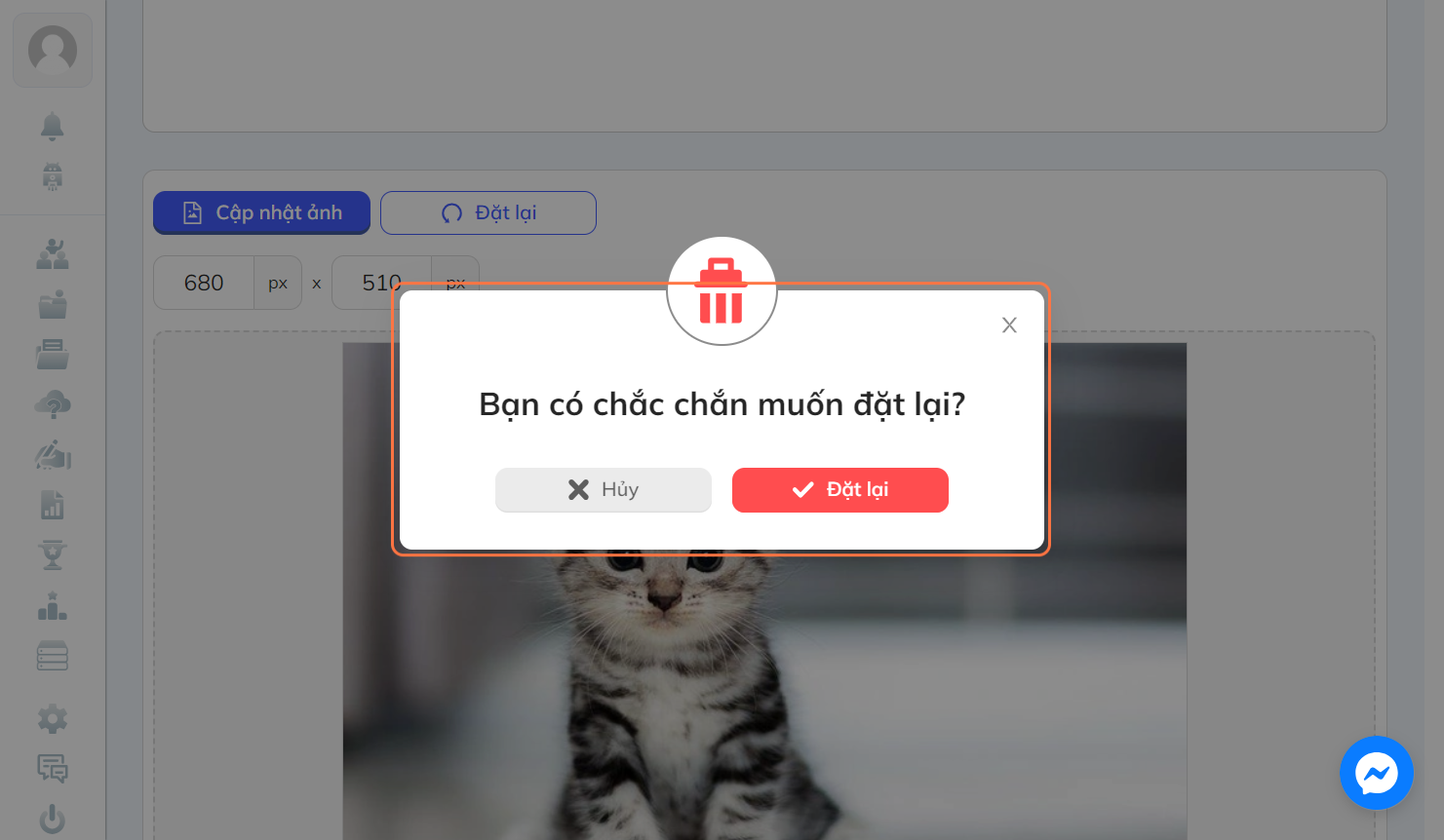 Khung nhắc nhở bạn có chắc chắn muốn đặt lại ảnh không