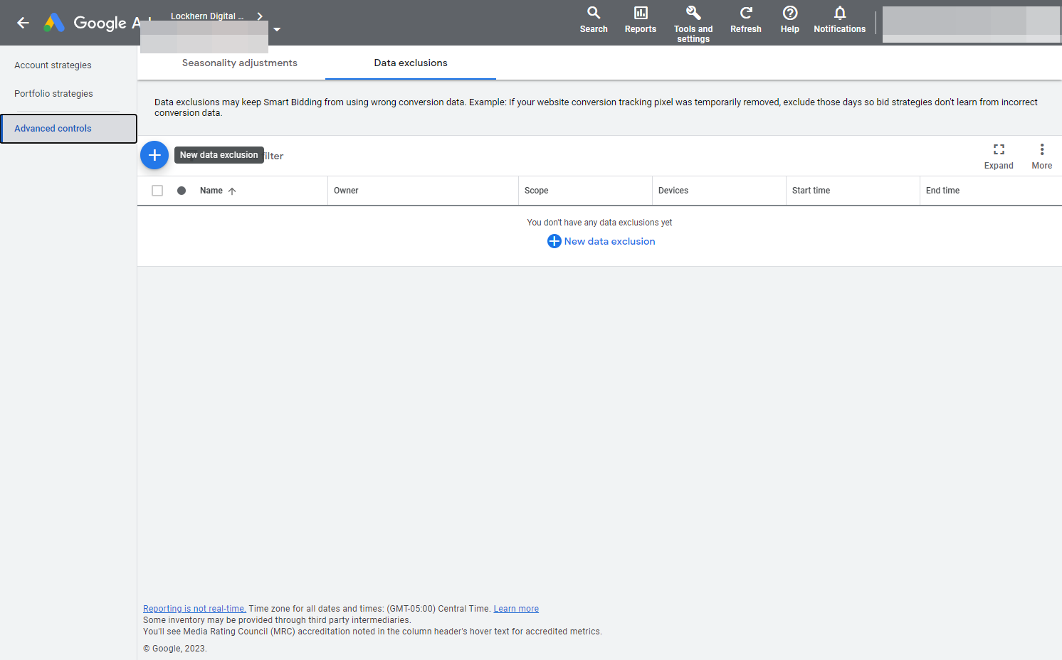 Click on New data exclusion