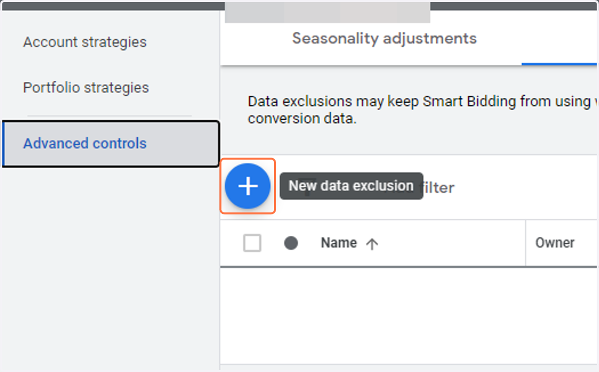 Click on New data exclusion