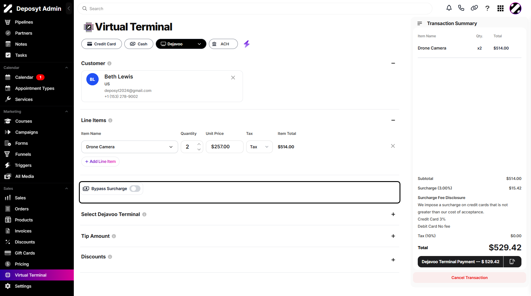 Step 8: You can toggle the switch on or off to display the surcharge details as needed.