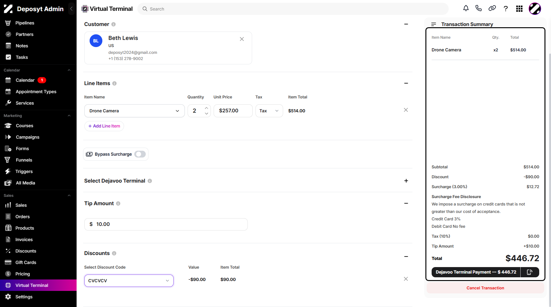 Step 10: You can view the transaction summary on the right-hand side of your screen for a complete overview.