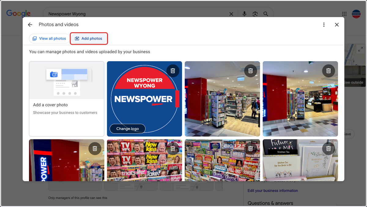 Click on Add photos
