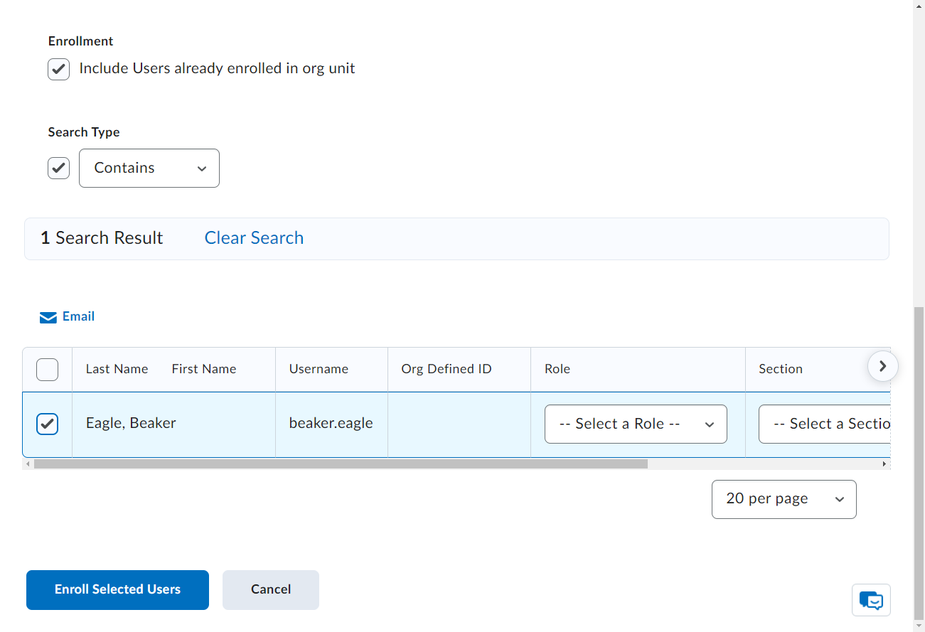 Check the checkbox next to the correct user