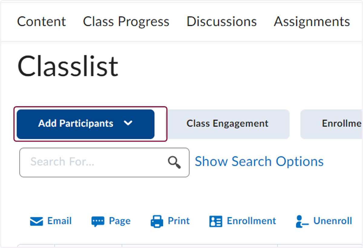 Click on the Add Participants dropdown, then choose Existing User