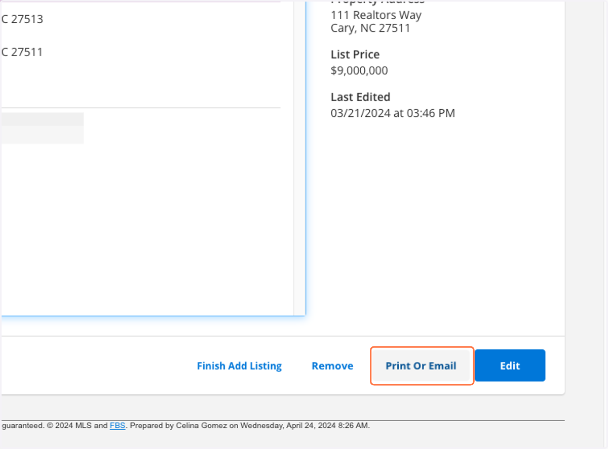Scroll down to view the options at the bottom. Click on PRINT OR EMAIL.