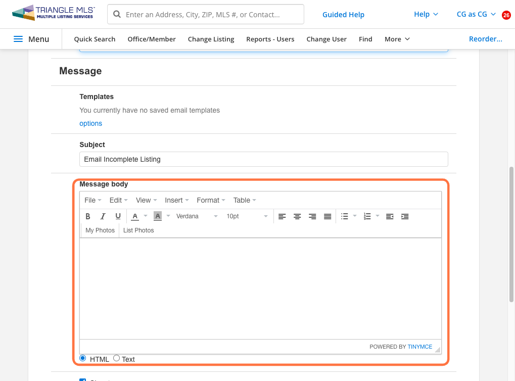 Create your email to your client. Be sure to enter a Subject line and a Message.