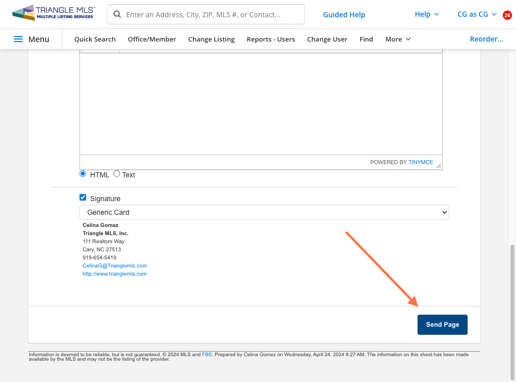 When you are ready, Click on SEND PAGE to email to your client!