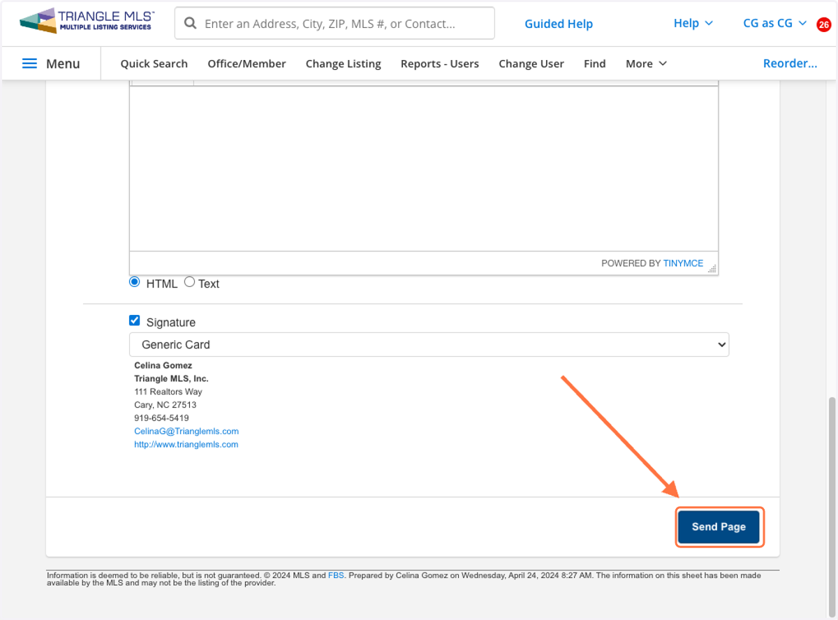 When you are ready, Click on SEND PAGE to email to your client!