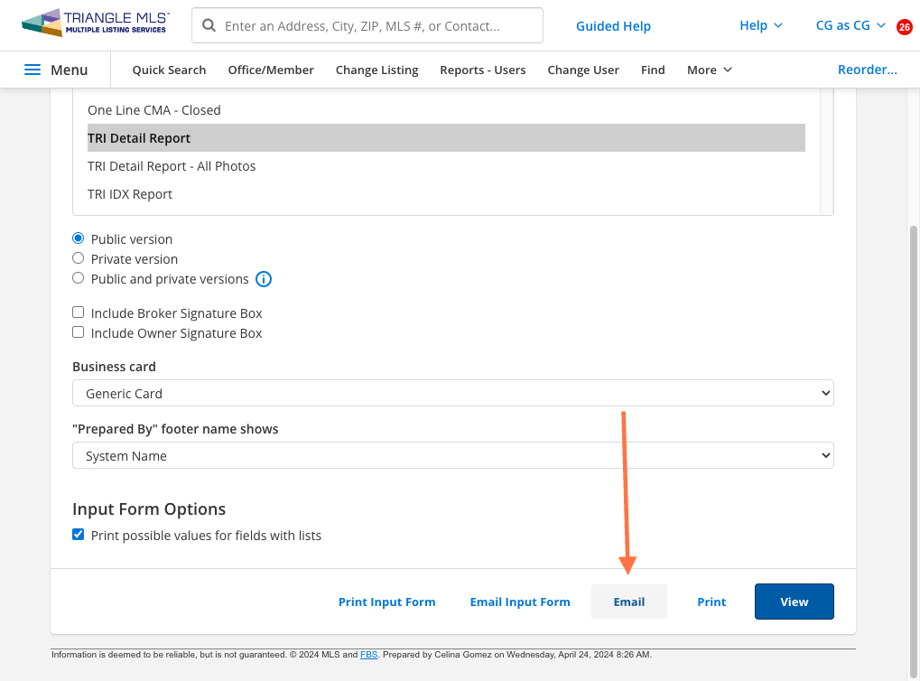 If you are satisfied and ready to send the listing preview to your client, then select EMAIL.