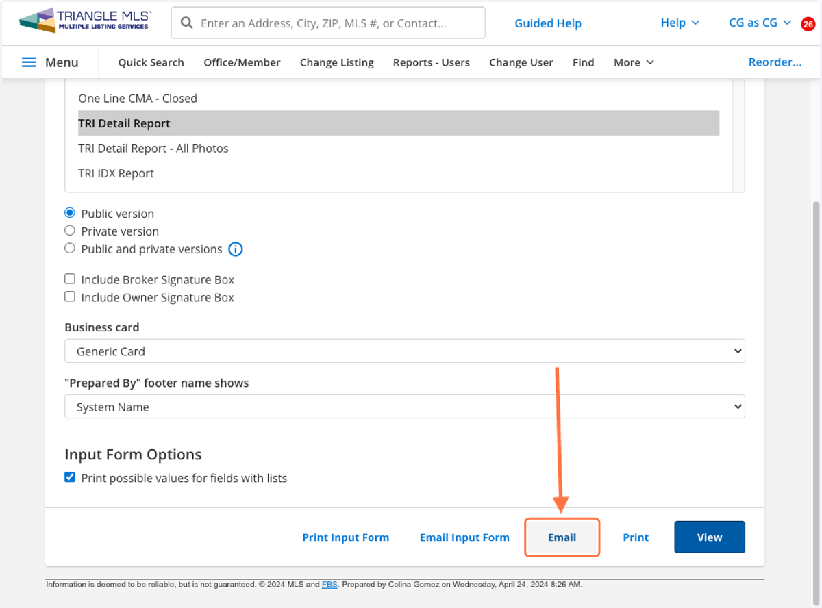 If you are satisfied and ready to send the listing preview to your client, then select EMAIL.