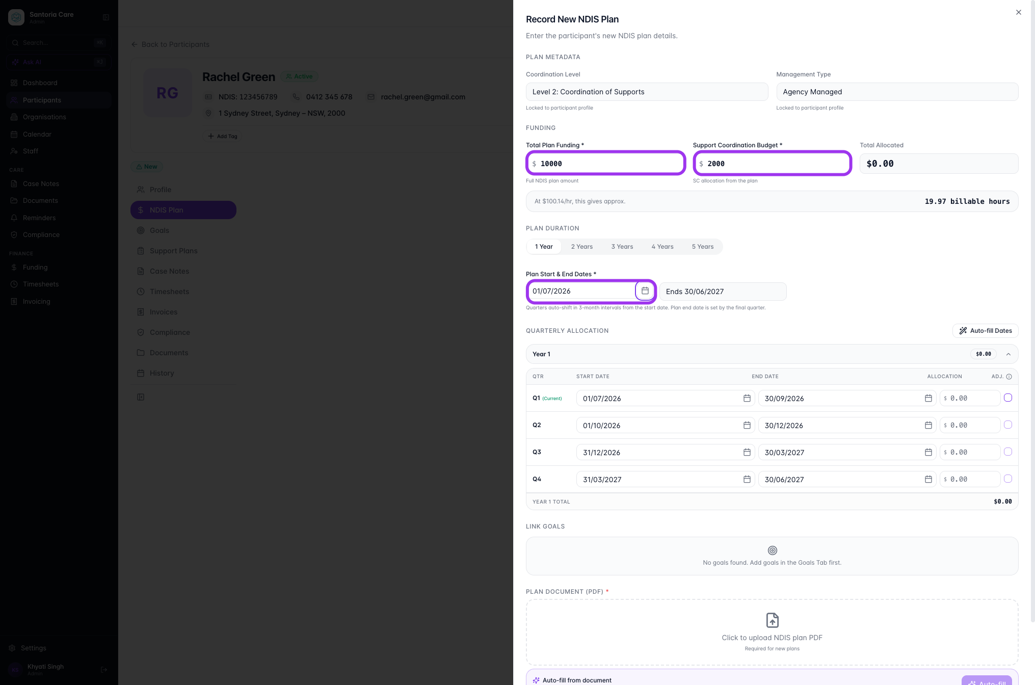 Fill in relevant Plan Details