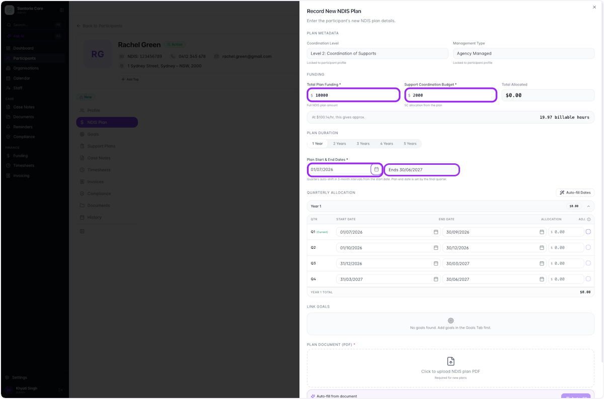 Fill in relevant Plan Details