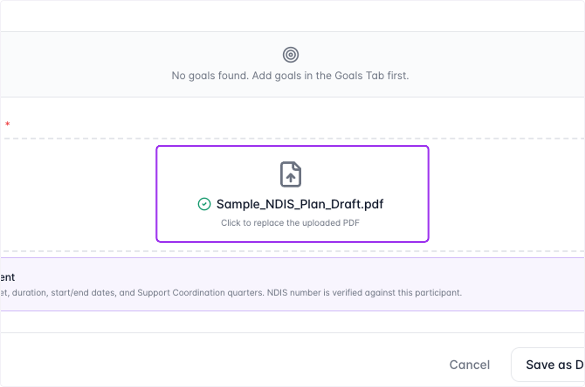 Select "Click to upload NDIS plan PDF"