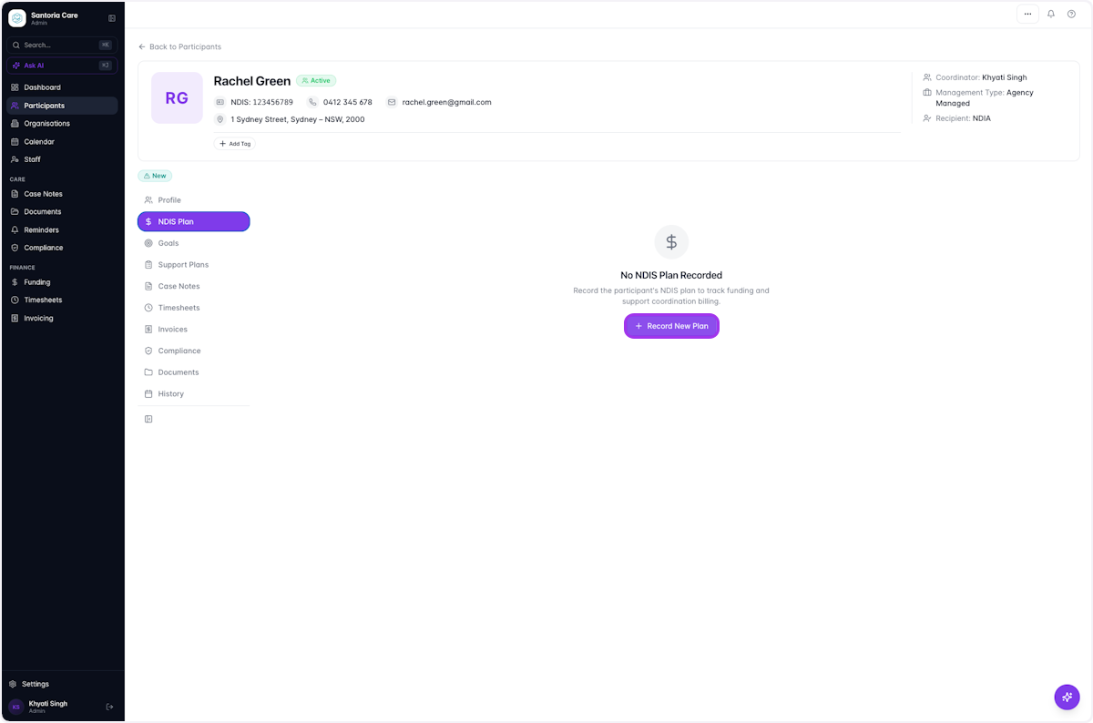 Click on Record New Plan