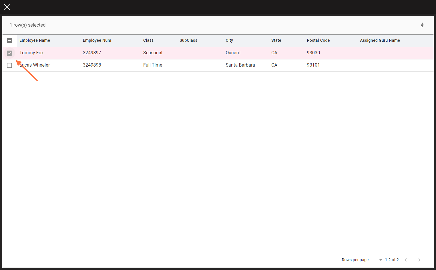 Check the box next to the name of the employees you would like to assign. (You can also use the filter icon to filter by Class, Subclass, etc. and select all employees in that category)